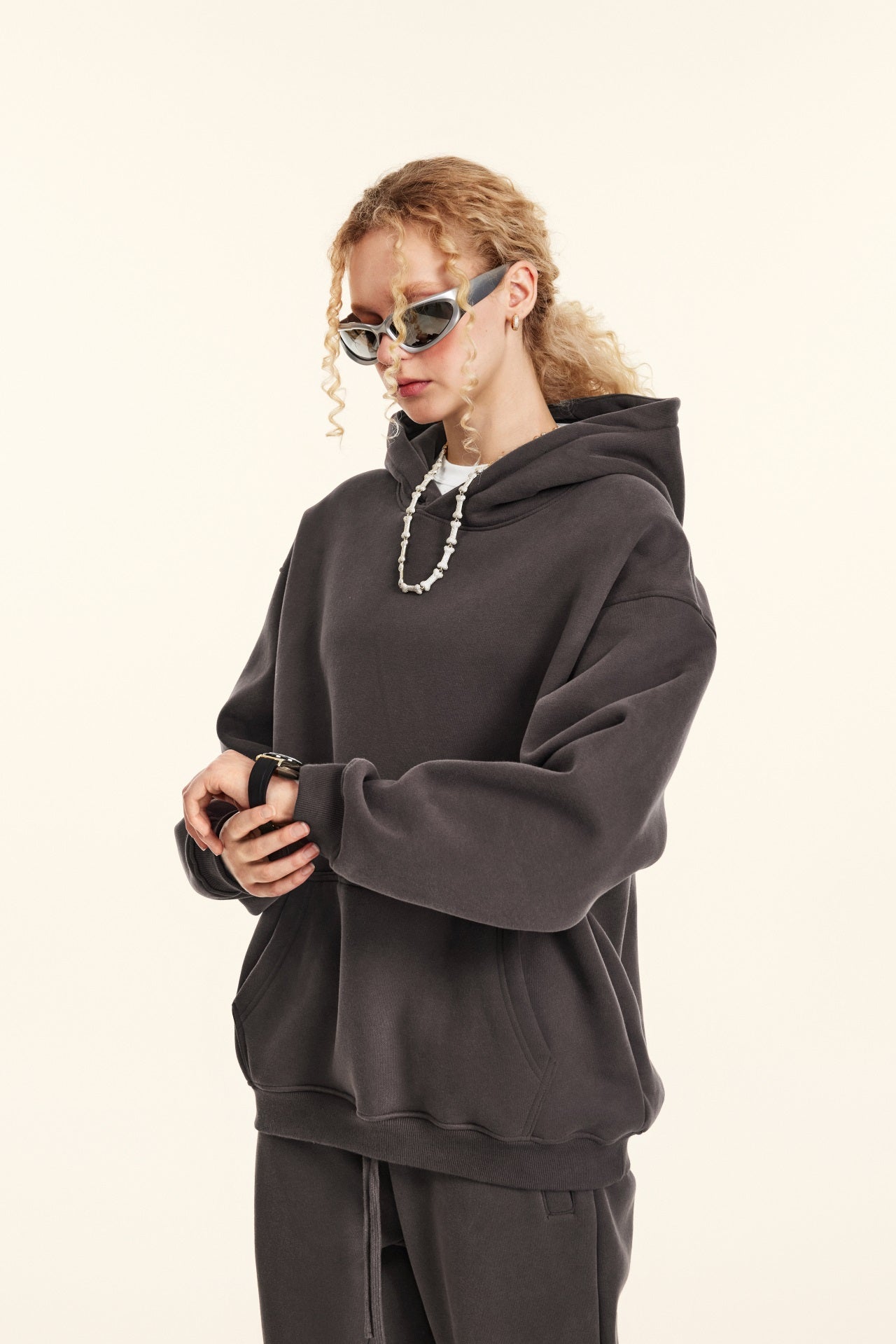 345GSM Women's Heavyweight Solid-Color Hoodie Plum Purple