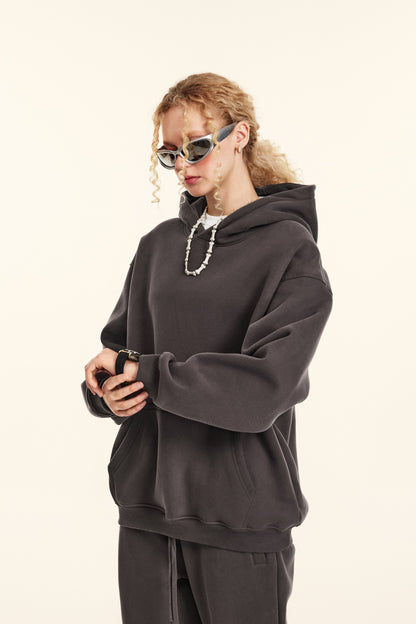 345GSM Women's Heavyweight Solid-Color Hoodie Plum Purple