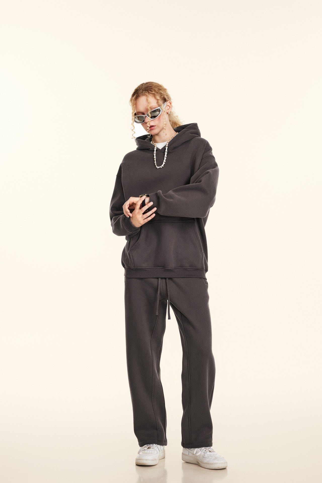 345GSM Women's Heavyweight Solid-Color Hoodie Plum Purple