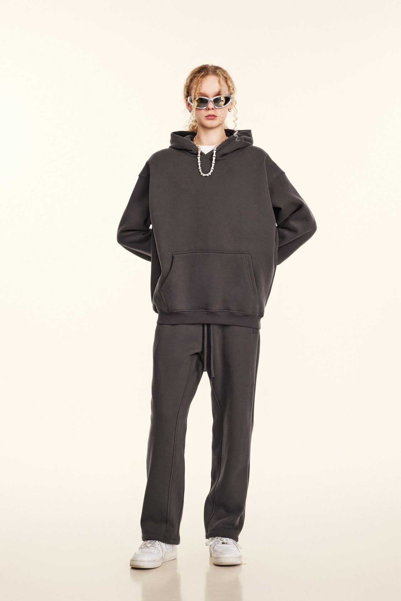 345GSM Women's Heavyweight Solid-Color Hoodie Plum Purple