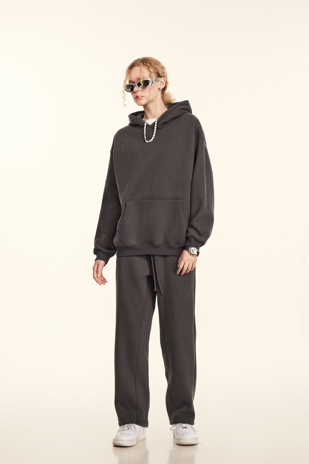 345GSM Women's Heavyweight Solid-Color Hoodie Plum Purple