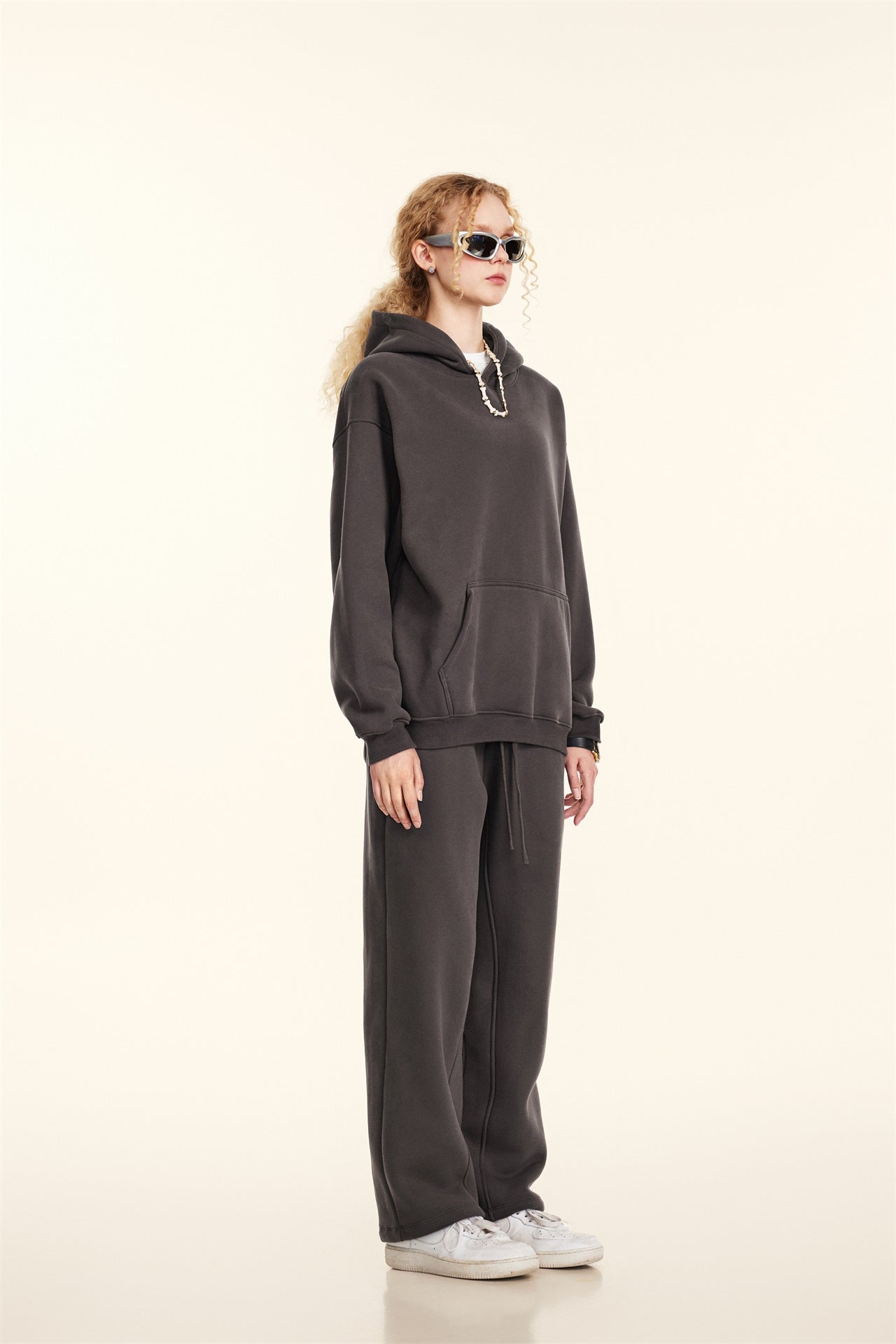 345GSM Women's Heavyweight Solid-Color Hoodie Plum Purple