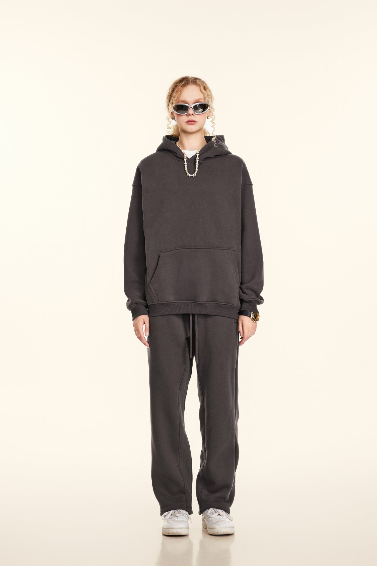 345GSM Women's Heavyweight Solid-Color Hoodie Plum Purple