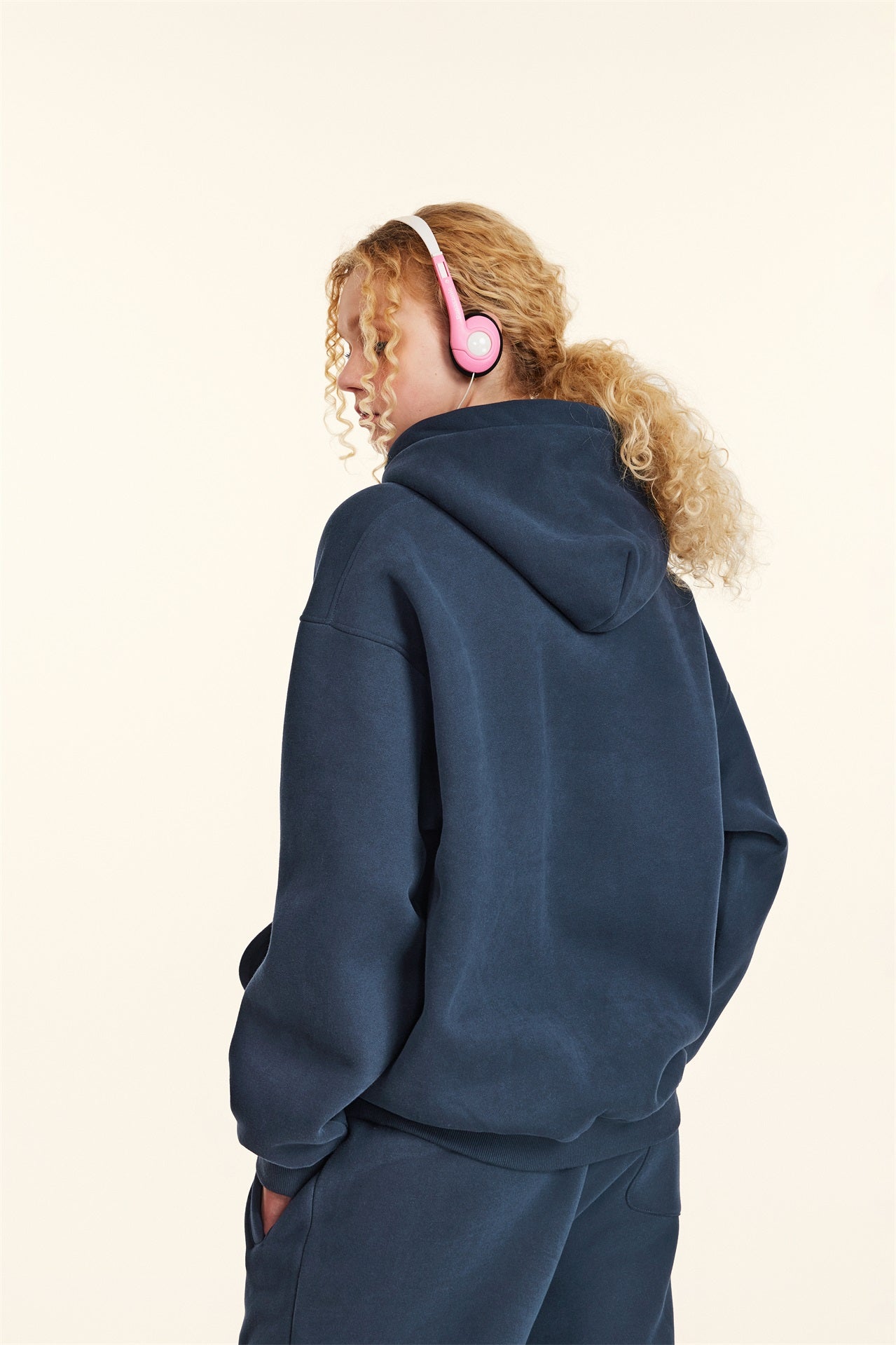 345GSM Women's Heavyweight Solid-Color Hoodie Navy Blue