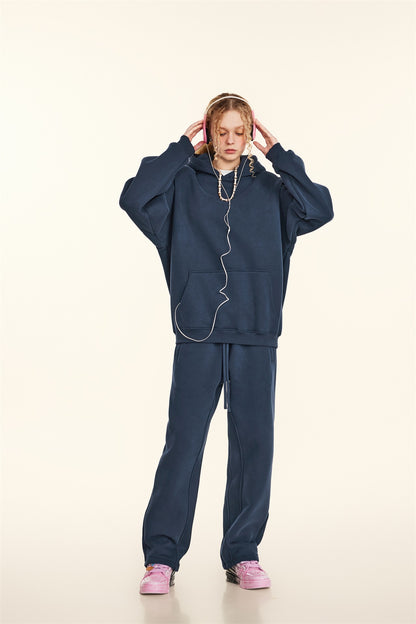 345GSM Women's Heavyweight Solid-Color Hoodie Navy Blue