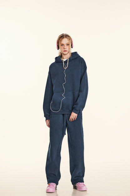 345GSM Women's Heavyweight Solid-Color Hoodie Navy Blue