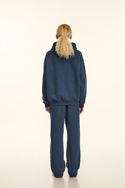345GSM Women's Heavyweight Solid-Color Hoodie Navy Blue