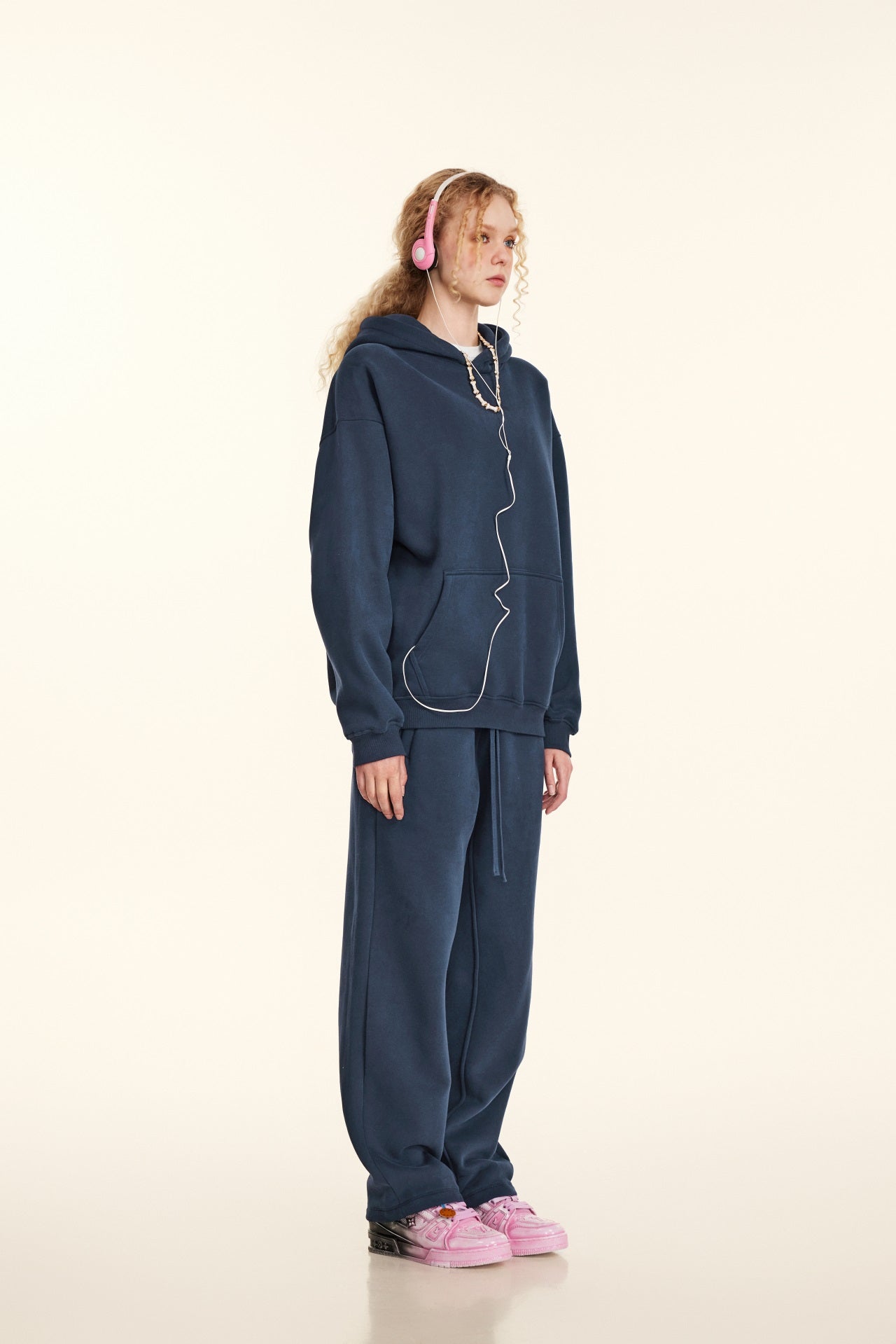 345GSM Women's Heavyweight Solid-Color Hoodie Navy Blue