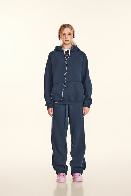 345GSM Women's Heavyweight Solid-Color Hoodie Navy Blue