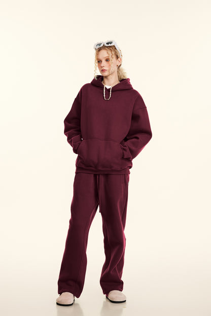345GSM Women's Heavyweight Solid-Color Hoodie Dark Red