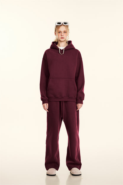 345GSM Women's Heavyweight Solid-Color Hoodie Dark Red