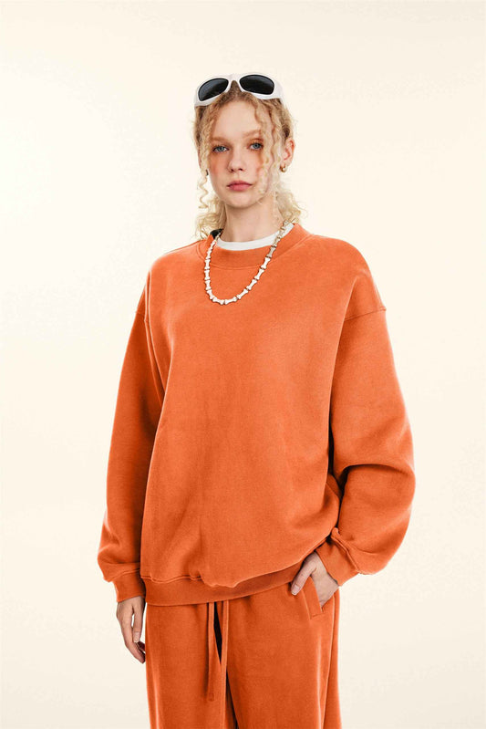 345GSM Women’s Solid-Color Crew Neck  Relaxed Fit Sweatshirt
