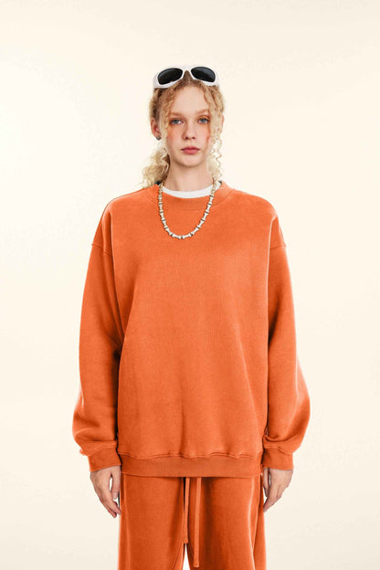 345GSM Women’s Solid-Color Crew Neck  Relaxed Fit Sweatshirt