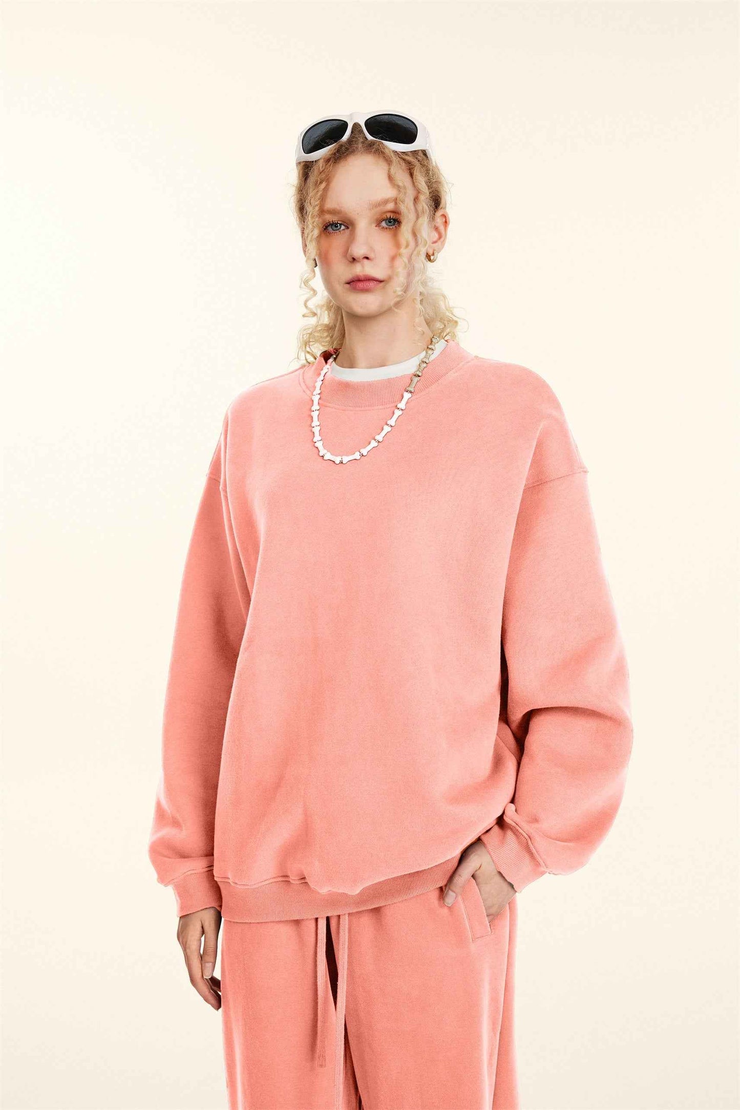 345GSM Women’s Solid-Color Crew Neck  Relaxed Fit Sweatshirt
