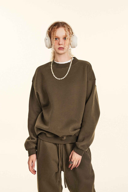 345GSM Women’s Solid-Color Crew Neck  Relaxed Fit Sweatshirt