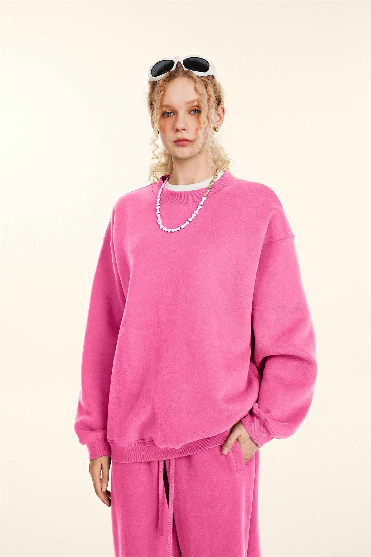 345GSM Women’s Solid-Color Crew Neck  Relaxed Fit Sweatshirt