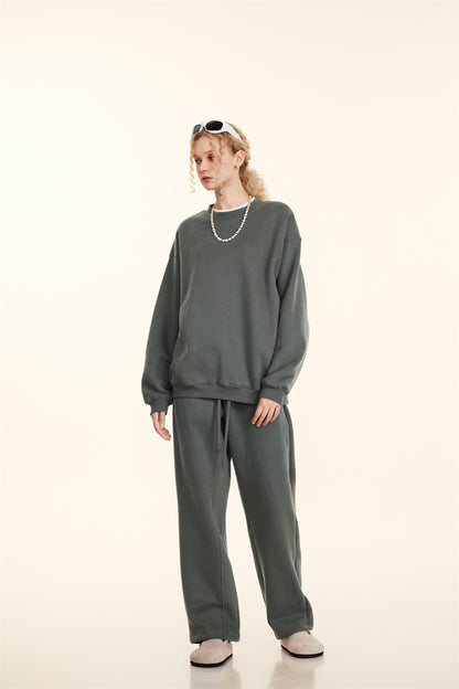 345GSM Women’s Solid-Color Crew Neck  Relaxed Fit Sweatshirt Gray