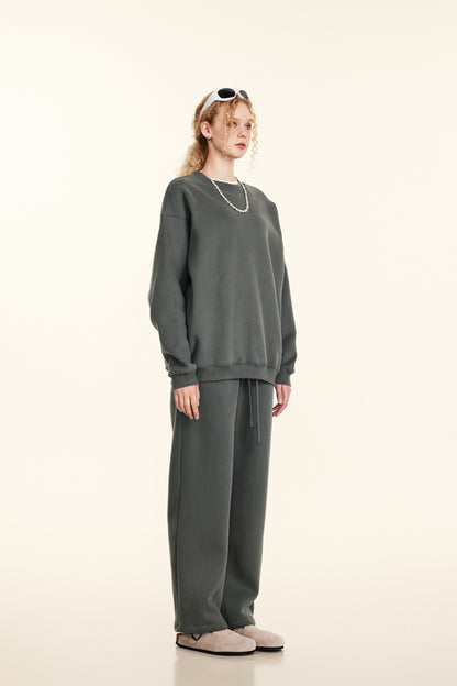 345GSM Women’s Solid-Color Crew Neck  Relaxed Fit Sweatshirt Gray