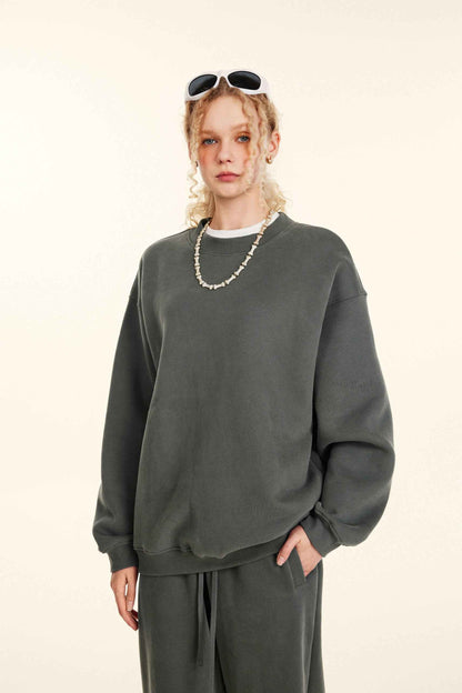 345GSM Women’s Solid-Color Crew Neck  Relaxed Fit Sweatshirt