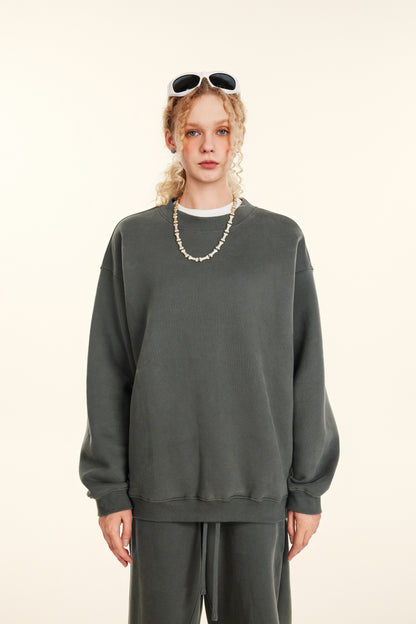 345GSM Women’s Solid-Color Crew Neck  Relaxed Fit Sweatshirt Gray
