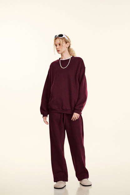 345GSM Women’s Solid-Color Crew Neck  Relaxed Fit Sweatshirt Deep Red