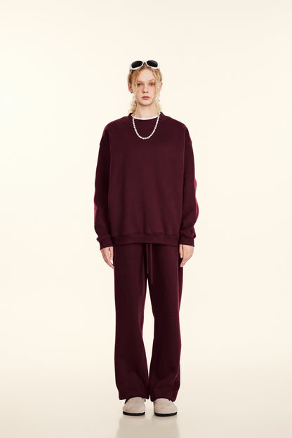 345GSM Women’s Solid-Color Crew Neck  Relaxed Fit Sweatshirt Deep Red