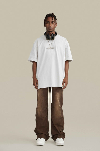 260GSM Unisex Heavyweight Re-Washed Distressed Crew Tee