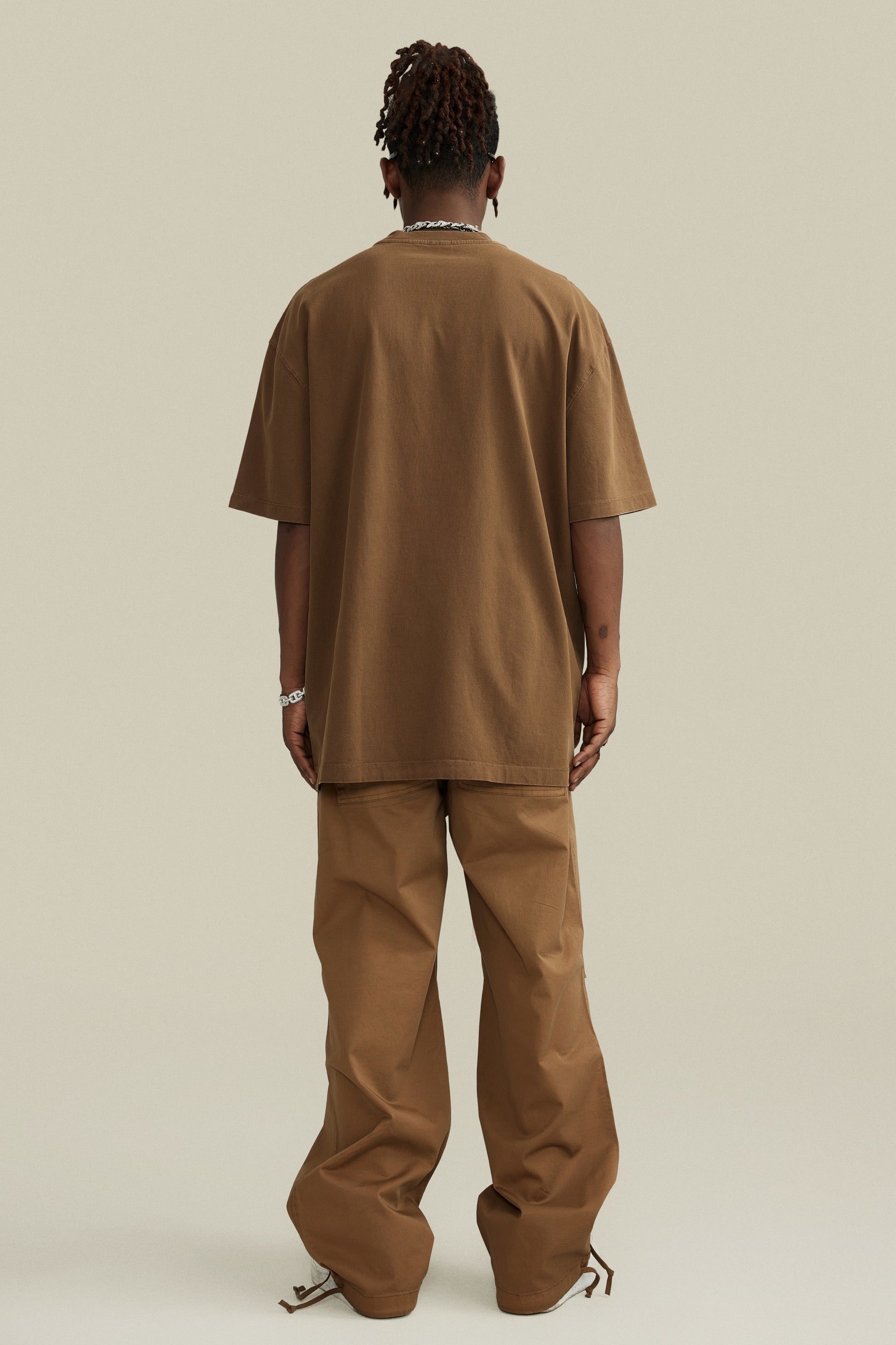 260GSM Unisex Heavyweight Re-Washed Distressed Crew Neck T-shirt Coffee Brown