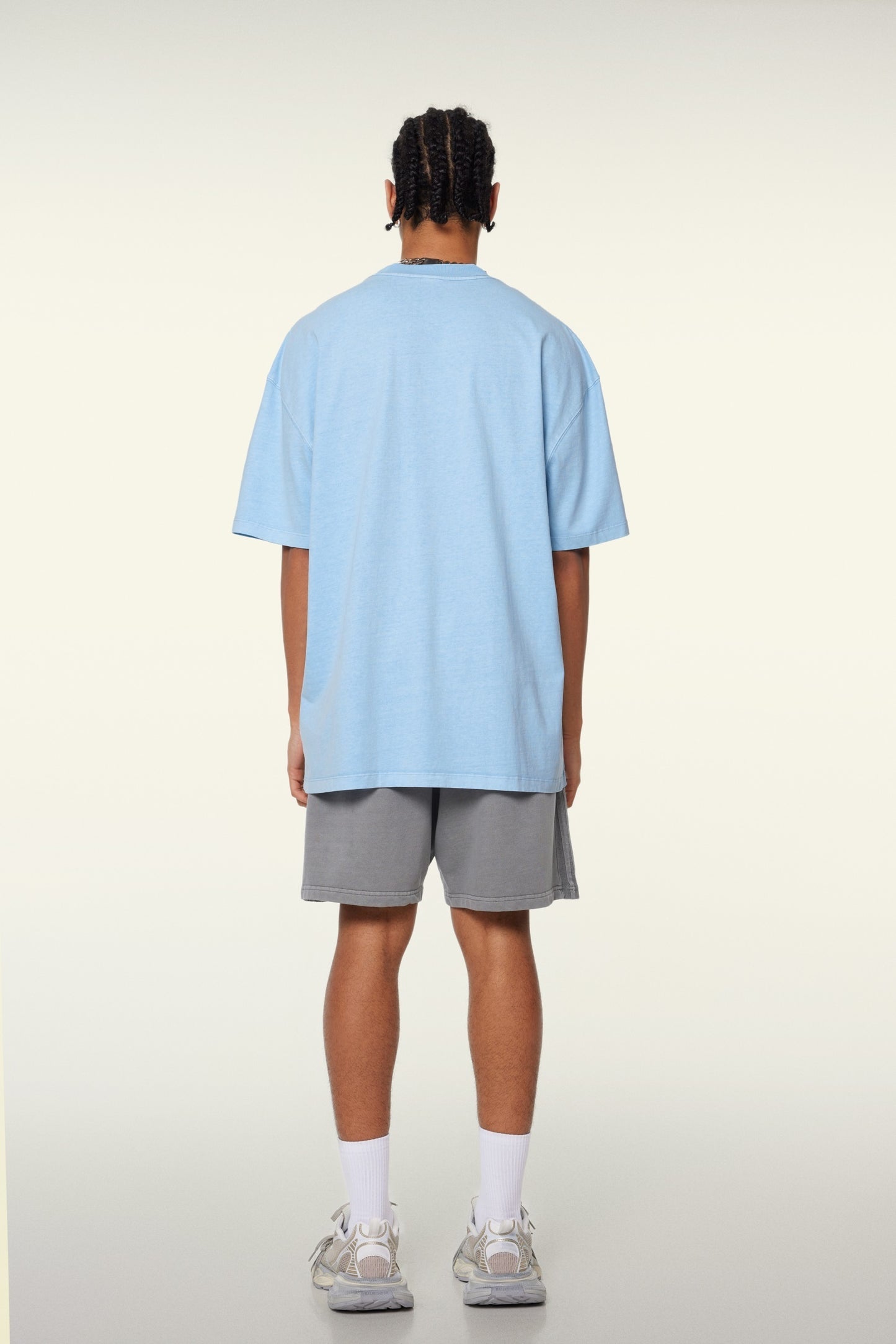260GSM Unisex Heavyweight Re-Washed Distressed Crew Neck T-shirt Sky Blue