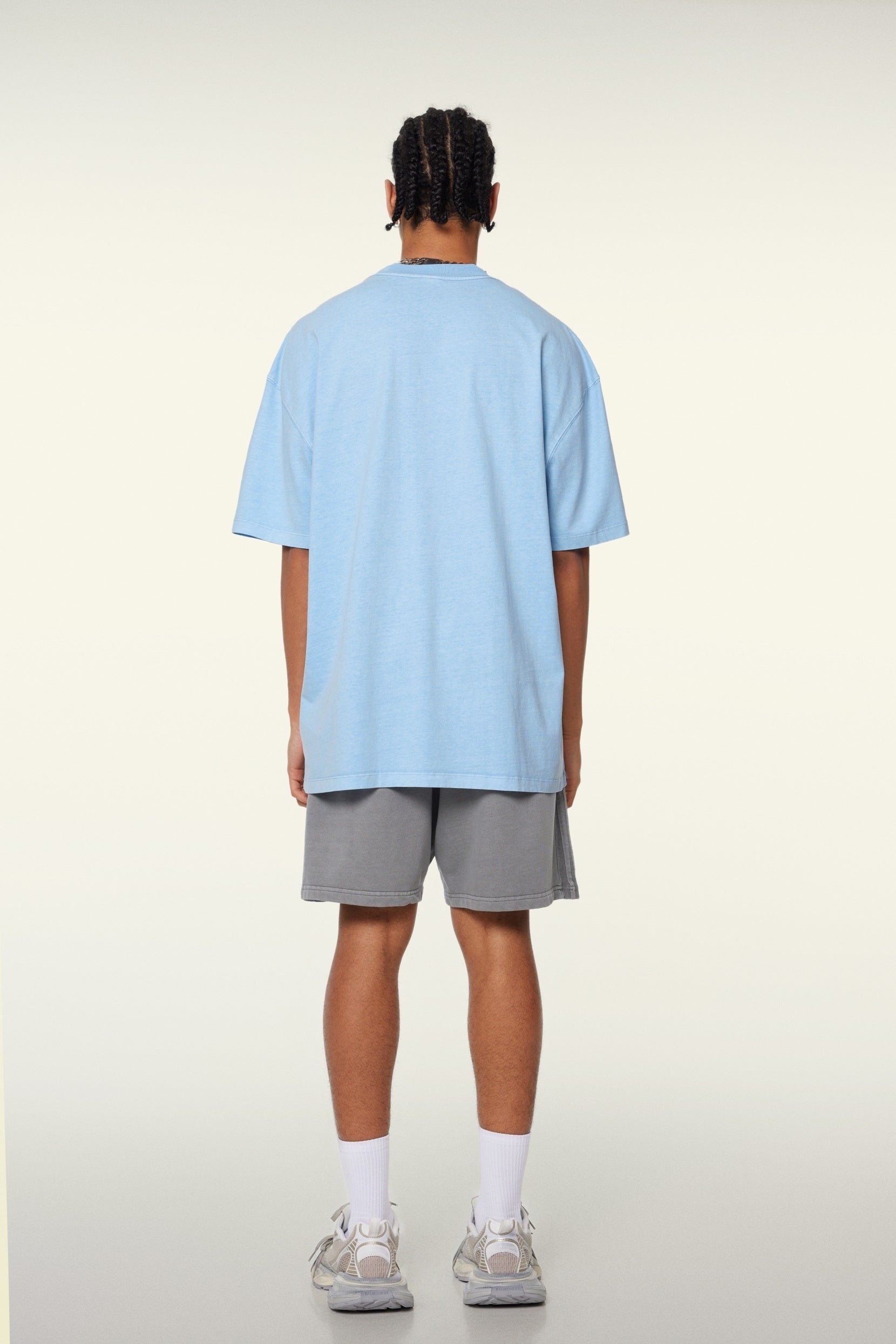 260GSM Unisex Heavyweight Re-Washed Distressed Crew Neck T-shirt Sky Blue