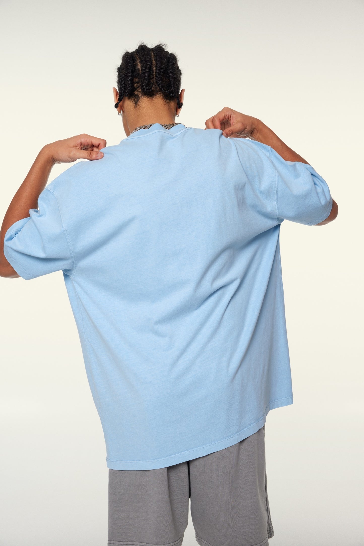 260GSM Unisex Heavyweight Re-Washed Distressed Crew Neck T-shirt Sky Blue