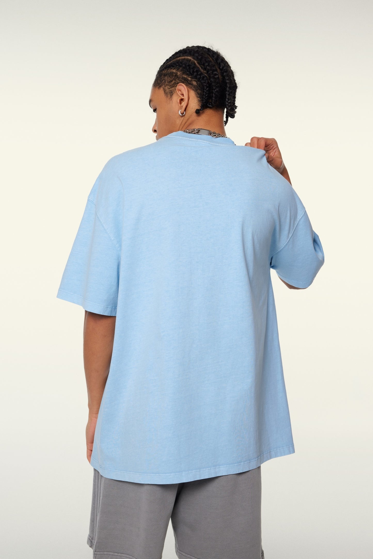 260GSM Unisex Heavyweight Re-Washed Distressed Crew Neck T-shirt Sky Blue
