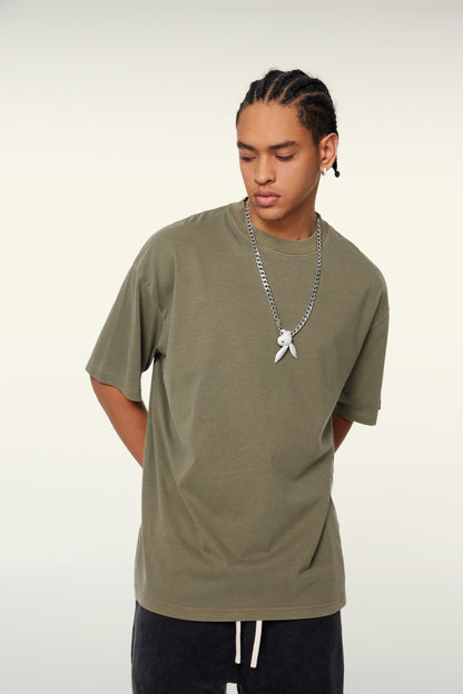 260GSM Unisex Heavyweight Re-Washed Distressed Crew Neck T-shirt Camel