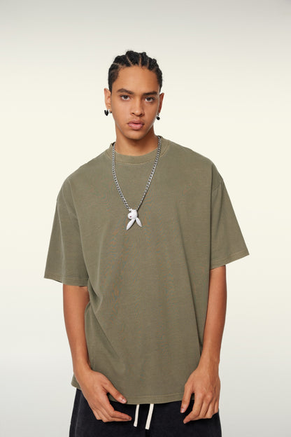 260GSM Unisex Heavyweight Re-Washed Distressed Crew Neck T-shirt Camel