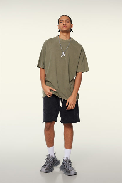 260GSM Unisex Heavyweight Re-Washed Distressed Crew Neck T-shirt Camel