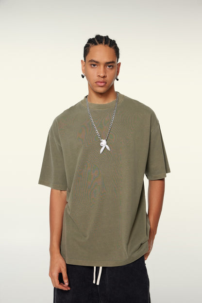 260GSM Unisex Heavyweight Re-Washed Distressed Crew Neck T-shirt Camel