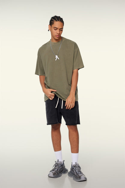 260GSM Unisex Heavyweight Re-Washed Distressed Crew Neck T-shirt Camel