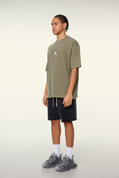 260GSM Unisex Heavyweight Re-Washed Distressed Crew Neck T-shirt Camel