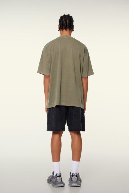 260GSM Unisex Heavyweight Re-Washed Distressed Crew Neck T-shirt Camel