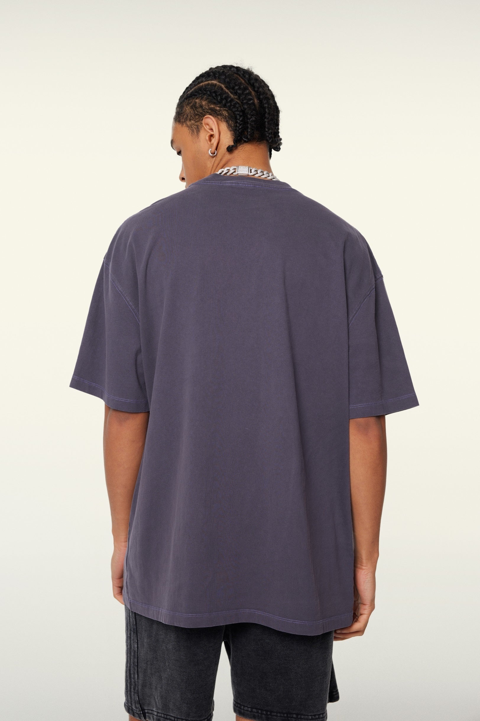 260GSM Unisex Heavyweight Re-Washed Distressed Crew Neck T-shirt Grape Purple