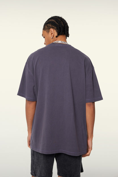260GSM Unisex Heavyweight Re-Washed Distressed Crew Neck T-shirt Grape Purple