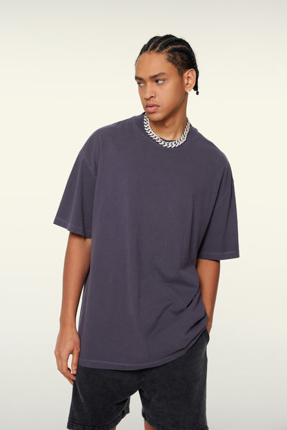 260GSM Unisex Heavyweight Re-Washed Distressed Crew Neck T-shirt Grape Purple