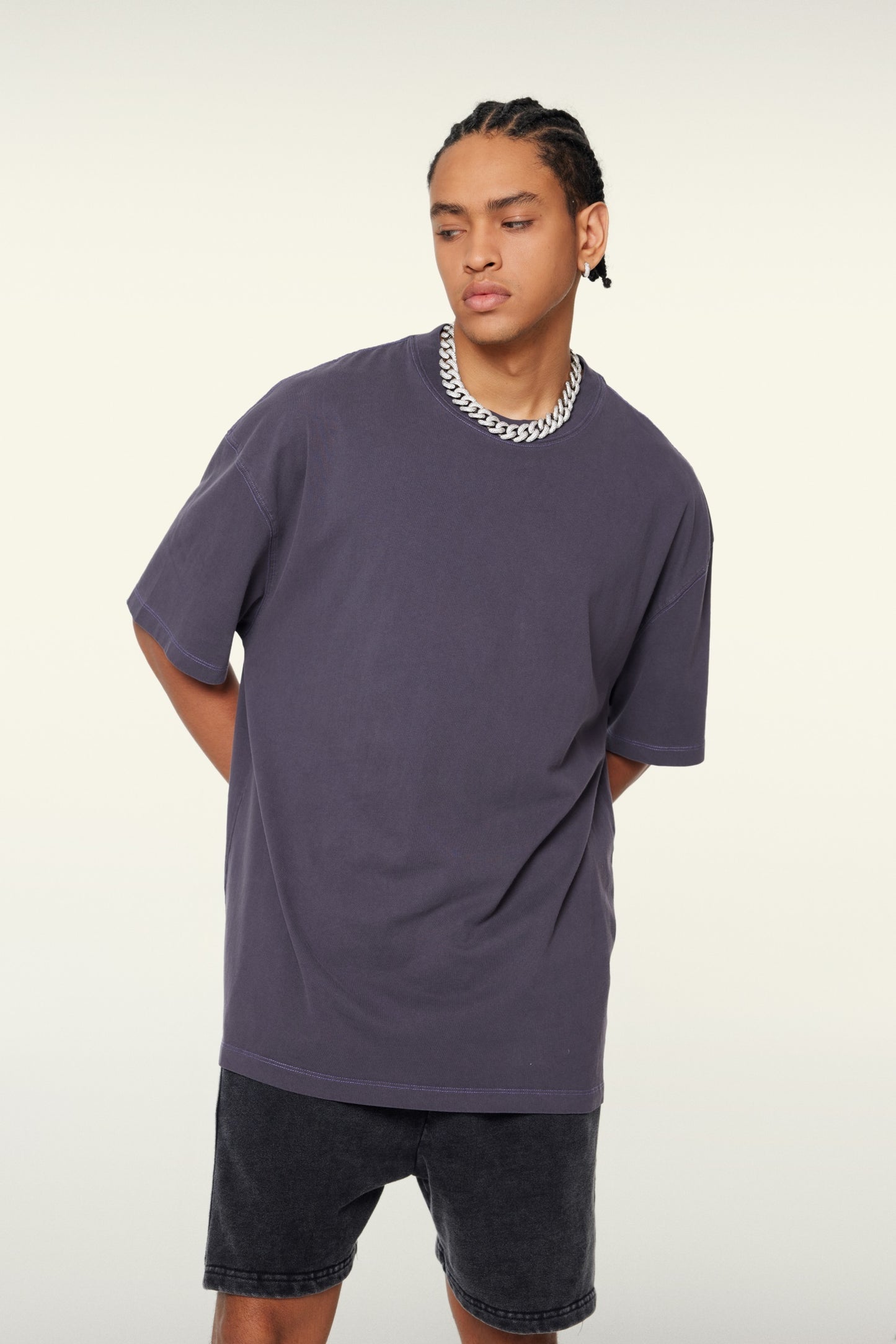 260GSM Unisex Heavyweight Re-Washed Distressed Crew Neck T-shirt Grape Purple