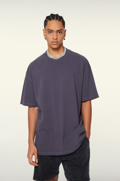 260GSM Unisex Heavyweight Re-Washed Distressed Crew Neck T-shirt Grape Purple