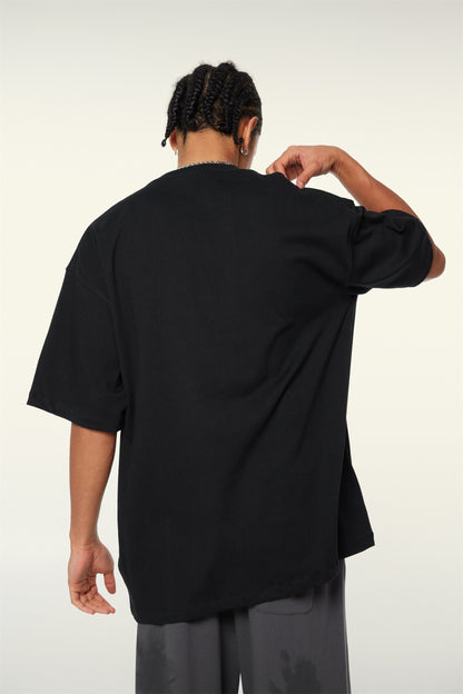 260GSM Unisex Heavyweight Re-Washed Distressed Crew Neck T-shirt Black