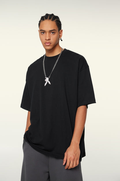 260GSM Unisex Heavyweight Re-Washed Distressed Crew Neck T-shirt Black