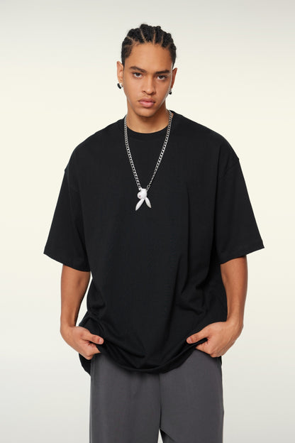260GSM Unisex Heavyweight Re-Washed Distressed Crew Neck T-shirt Black