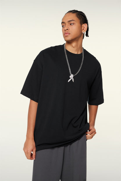 260GSM Unisex Heavyweight Re-Washed Distressed Crew Neck T-shirt Black