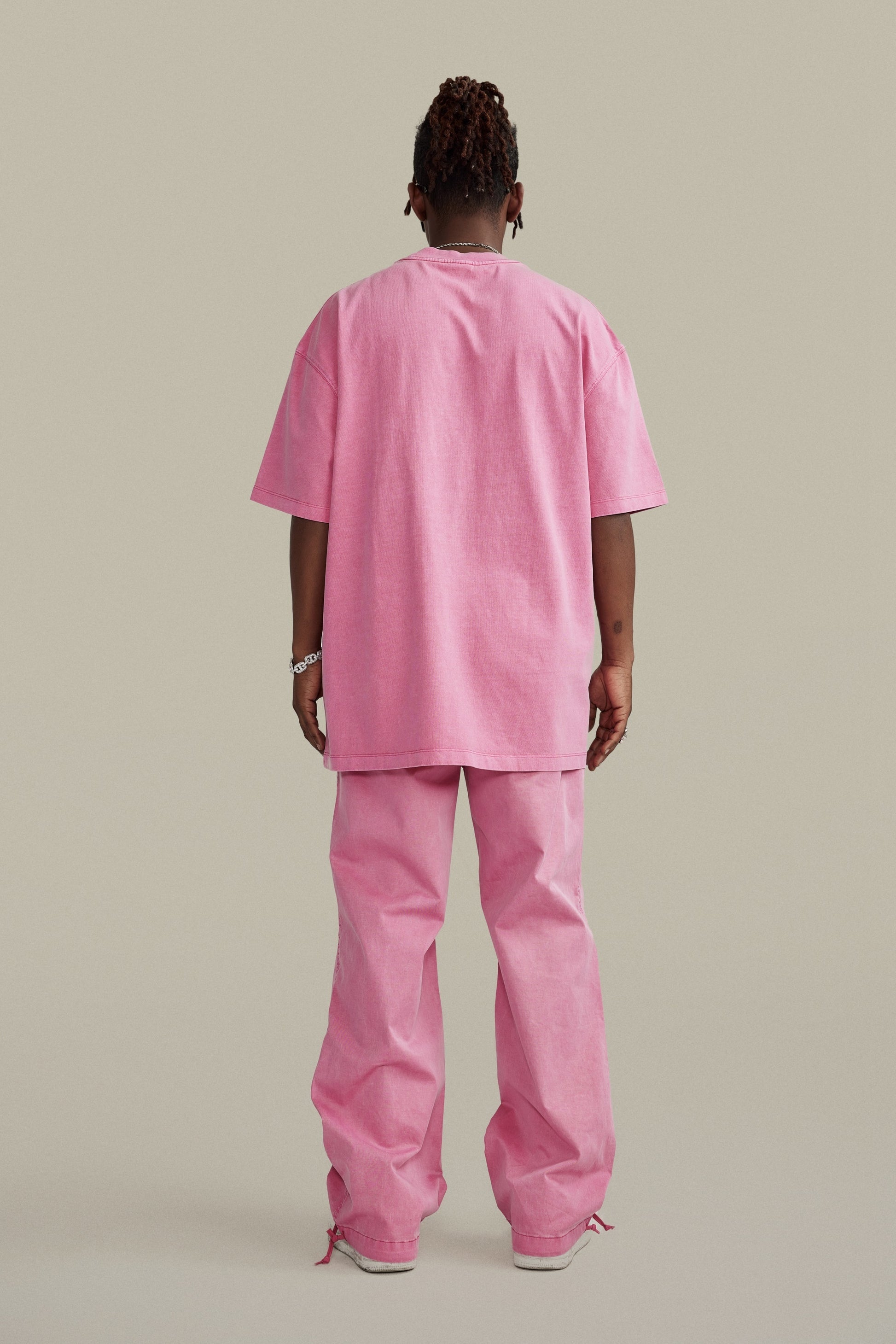 260GSM Unisex Heavyweight Re-Washed Distressed Crew Neck T-shirt Pink