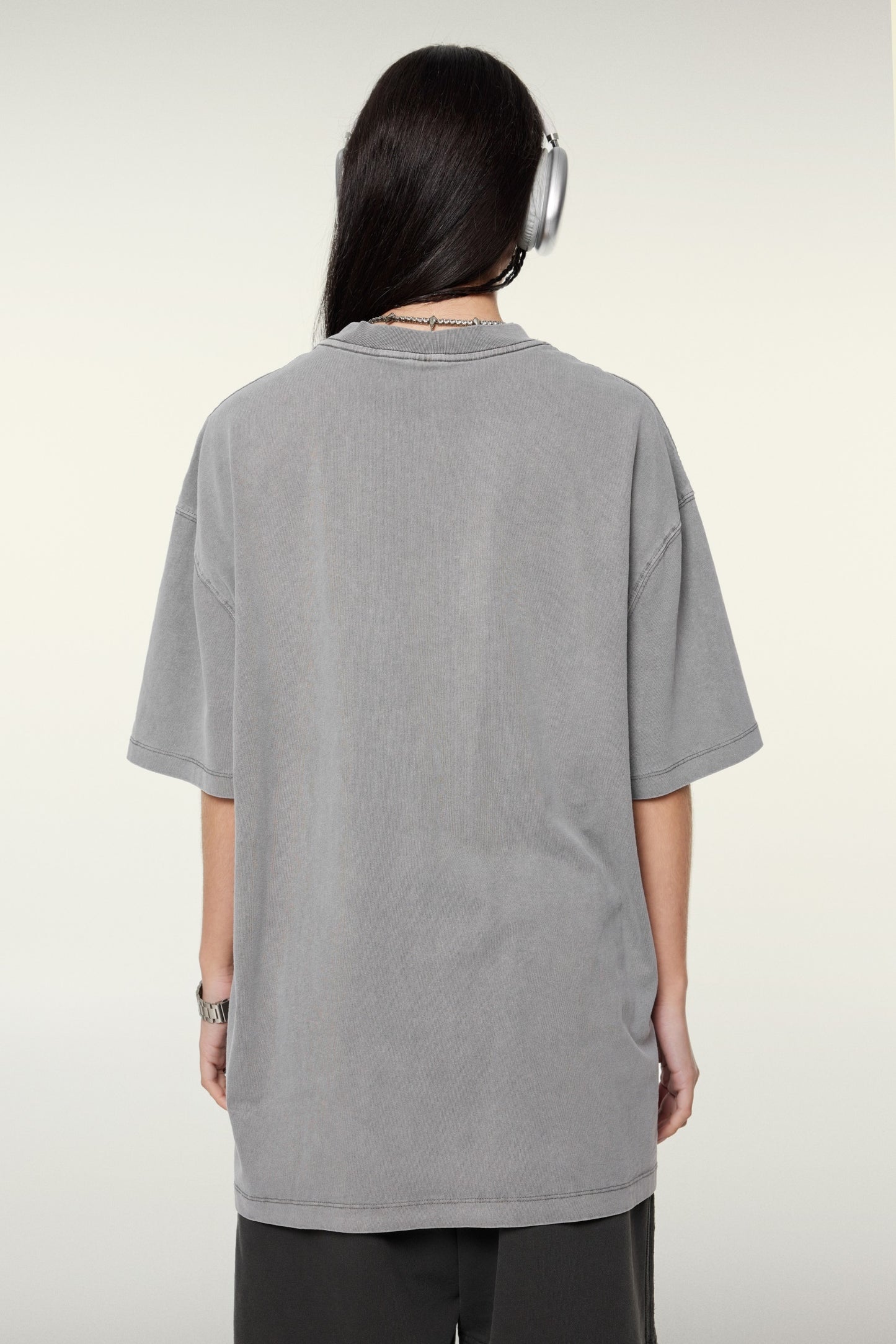 260GSM Unisex Heavyweight Re-Washed Distressed Crew Neck T-shirt Medium Grey